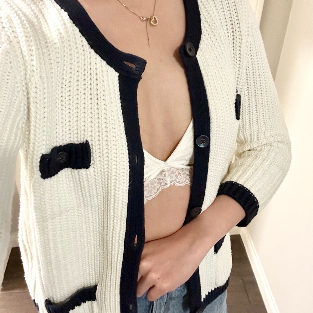 White and Navy Cute Comfy Preppy Knitted Sweater / Cardigan
